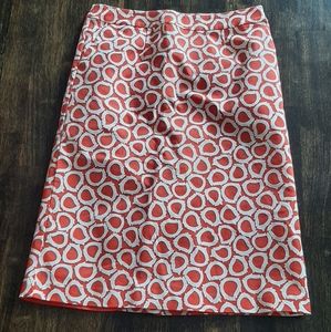 Boden Red and White Patterned Midi Skirt
